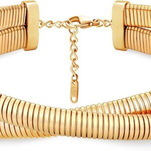 Chunky Gold Chain Statement Choker Necklace for Women Trendy, 14K Gold Plated Th